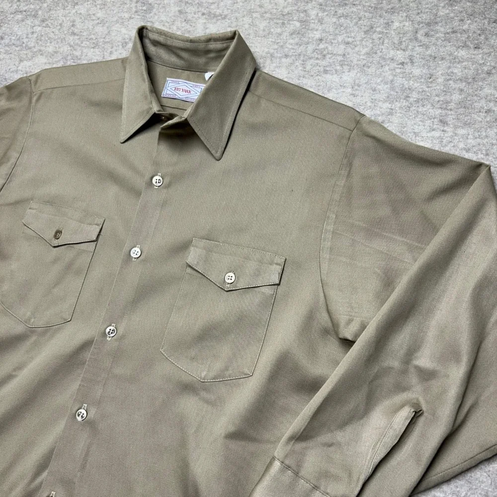 Big Yank Mens Long Sleeve Button Up Shirt Workwear Military Khaki Size 16 1/2 Lg